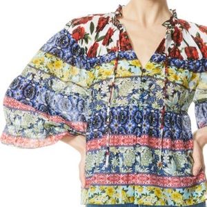 NWT Alice + Olivia Marlyn Floral Patchwork Peasant Blouse Size L